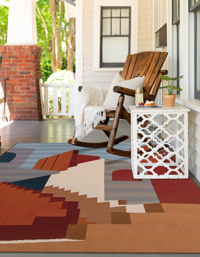 Multicolor 5' 1 x 7' 1 Outdoor Modern Rectangle Area Rug Weather Resistant for Patio, Deck, Terrace, Balcony, Porch 100% Polypropylene Modern Outside Carpet for Sale at Rug Engine