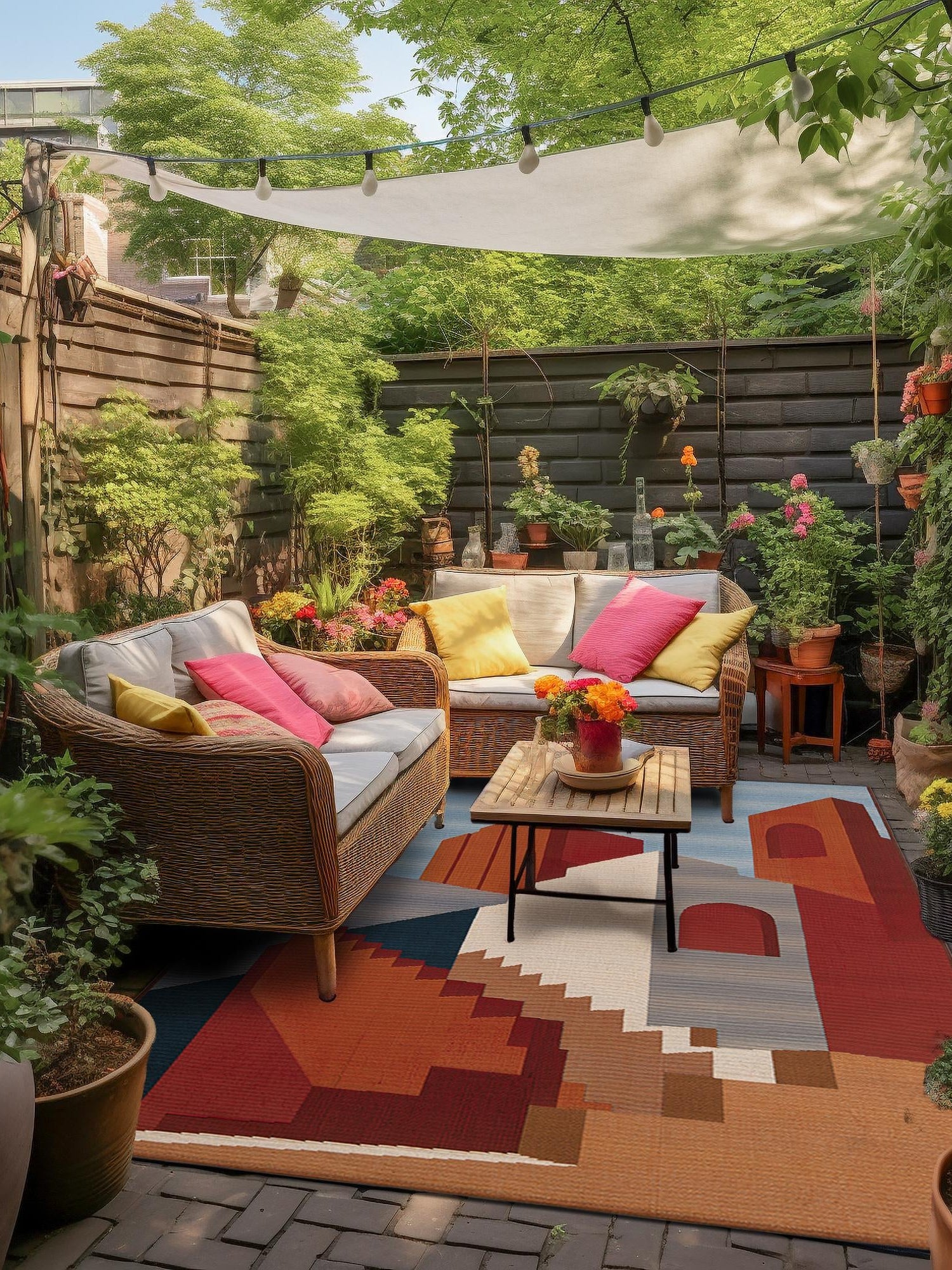 Multicolor 5' 1 x 7' 1 Outdoor Modern Rectangle Area Rug Weather Resistant for Patio, Deck, Terrace, Balcony, Porch 100% Polypropylene Modern Outside Carpet for Sale at Rug Engine