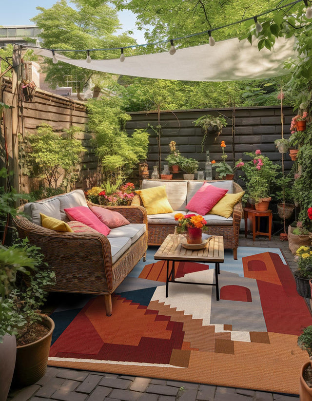 Multicolor 5' 1 x 7' 1 Outdoor Modern Rectangle Area Rug Weather Resistant for Patio, Deck, Terrace, Balcony, Porch 100% Polypropylene Modern Outside Carpet for Sale at Rug Engine