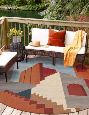 Multicolor 4' 1 x 4' 1 Outdoor Modern Round Area Rug Weather Resistant for Patio, Deck, Terrace, Balcony, Porch 100% Polypropylene Modern Outside Carpet for Sale at Rug Engine