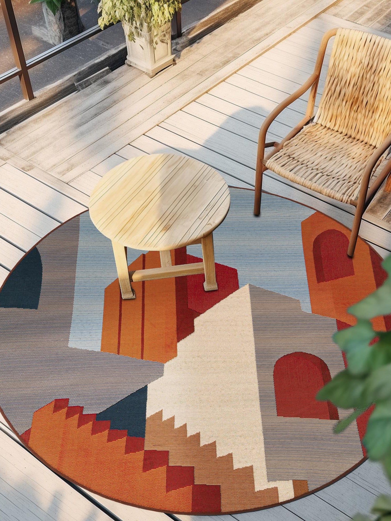 Multicolor 3' 1 x 3' 1 Outdoor Modern Round Area Rug Weather Resistant for Patio, Deck, Terrace, Balcony, Porch 100% Polypropylene Modern Outside Carpet for Sale at Rug Engine