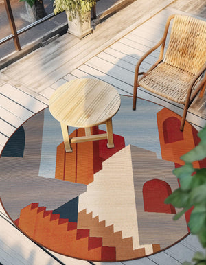Multicolor 3' 1 x 3' 1 Outdoor Modern Round Area Rug Weather Resistant for Patio, Deck, Terrace, Balcony, Porch 100% Polypropylene Modern Outside Carpet for Sale at Rug Engine