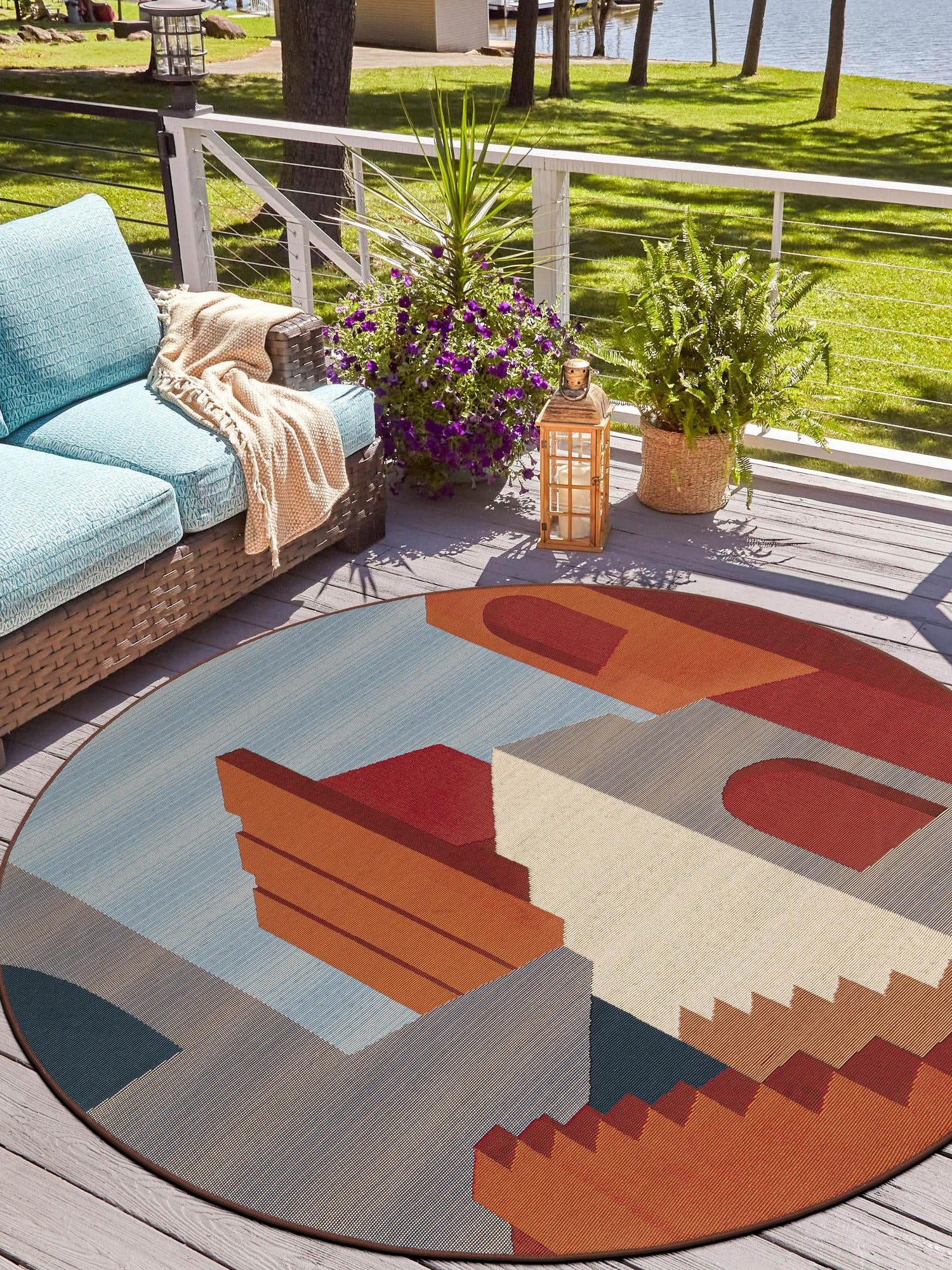 Multicolor 4' 1 x 4' 1 Outdoor Modern Round Area Rug Weather Resistant for Patio, Deck, Terrace, Balcony, Porch 100% Polypropylene Modern Outside Carpet for Sale at Rug Engine