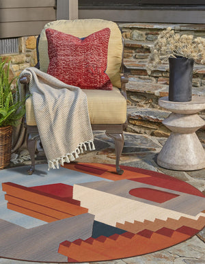 Multicolor 7' 10 x 7' 10 Outdoor Modern Round Area Rug Weather Resistant for Patio, Deck, Terrace, Balcony, Porch 100% Polypropylene Modern Outside Carpet for Sale at Rug Engine