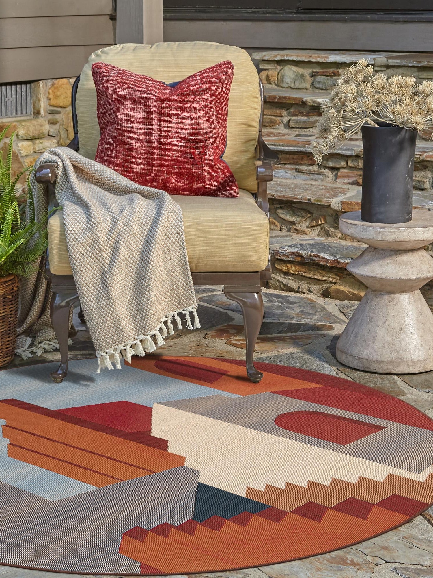 Multicolor 4' 1 x 4' 1 Outdoor Modern Round Area Rug Weather Resistant for Patio, Deck, Terrace, Balcony, Porch 100% Polypropylene Modern Outside Carpet for Sale at Rug Engine
