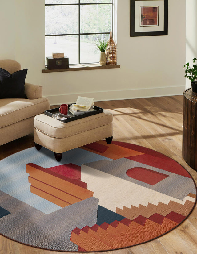 Multicolor 4' 1 x 4' 1 Outdoor Modern Round Area Rug Weather Resistant for Patio, Deck, Terrace, Balcony, Porch 100% Polypropylene Modern Outside Carpet for Sale at Rug Engine