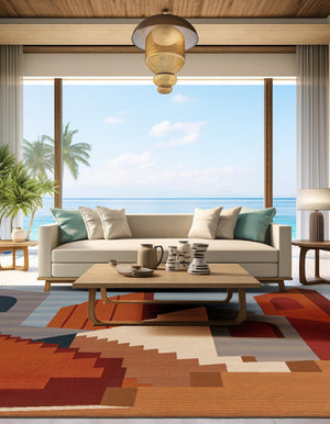 Multicolor 7' 10 x 7' 10 Outdoor Modern Square Area Rug Weather Resistant for Patio, Deck, Terrace, Balcony, Porch 100% Polypropylene Modern Outside Carpet for Sale at Rug Engine