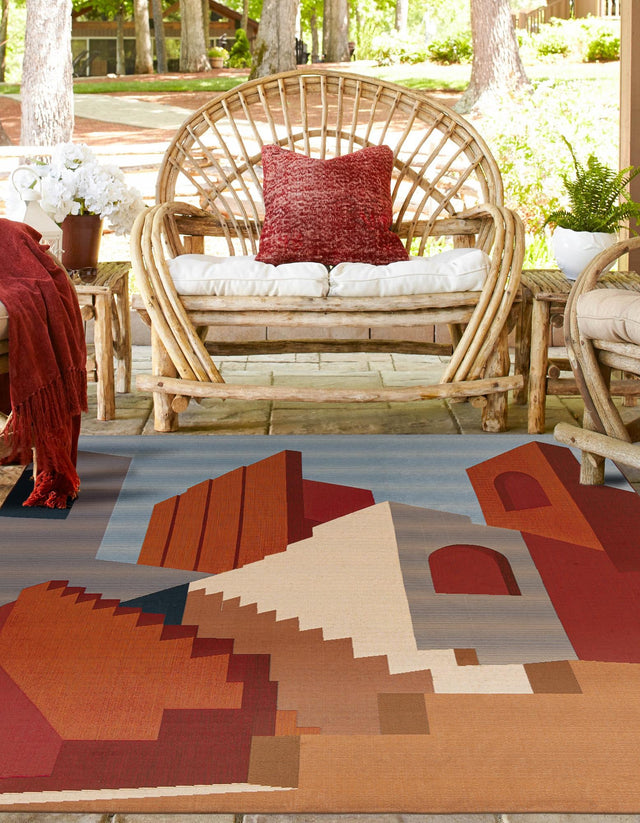 Multicolor 10' x 10' Outdoor Modern Square Area Rug Weather Resistant for Patio, Deck, Terrace, Balcony, Porch 100% Polypropylene Modern Outside Carpet for Sale at Rug Engine