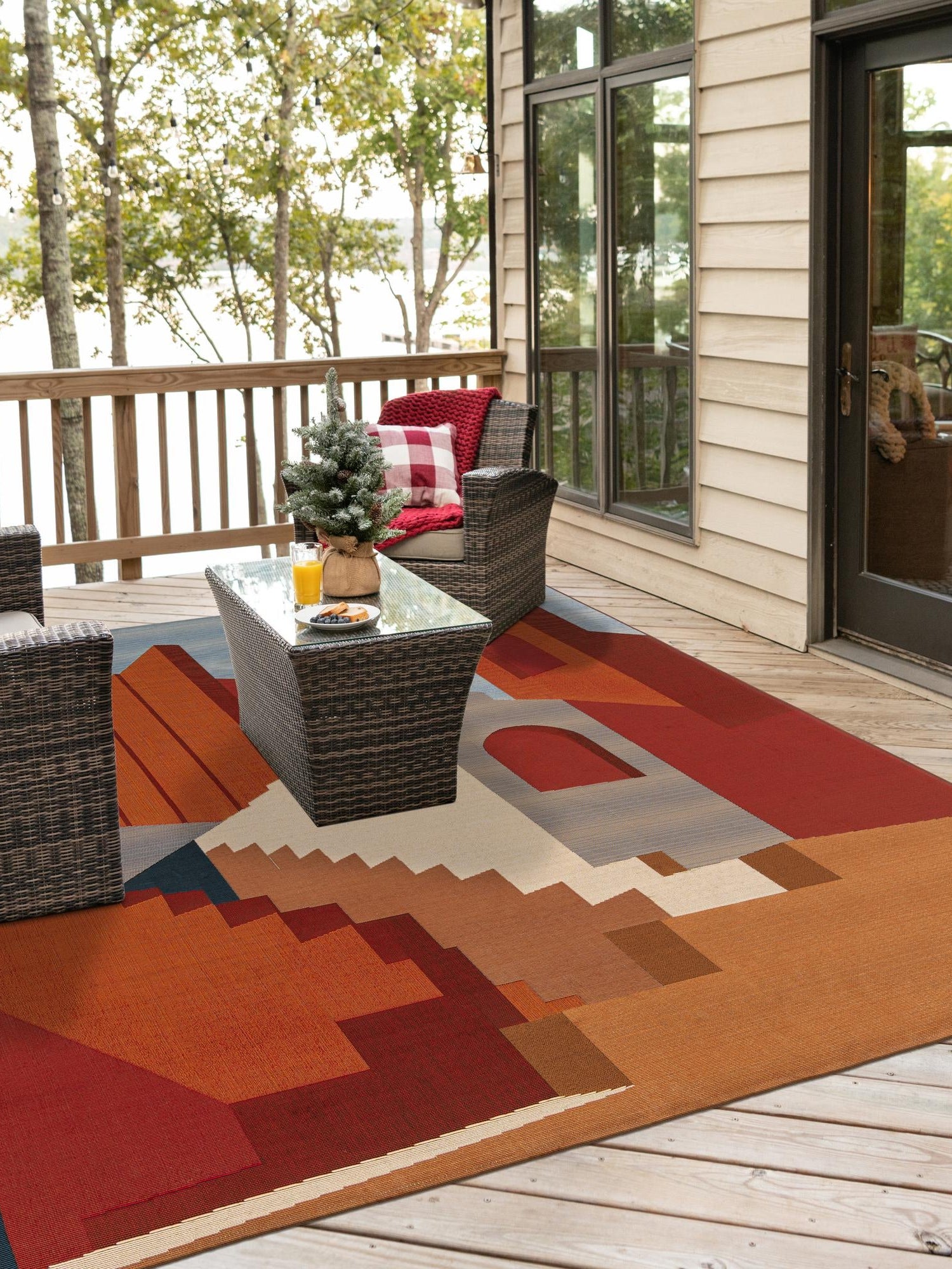 Multicolor 10' x 10' Outdoor Modern Square Area Rug Weather Resistant for Patio, Deck, Terrace, Balcony, Porch 100% Polypropylene Modern Outside Carpet for Sale at Rug Engine