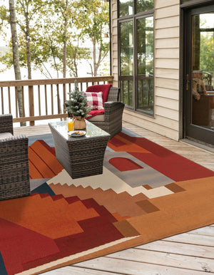 Multicolor 10' x 10' Outdoor Modern Square Area Rug Weather Resistant for Patio, Deck, Terrace, Balcony, Porch 100% Polypropylene Modern Outside Carpet for Sale at Rug Engine