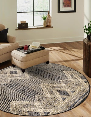 Charcoal 3' 1 x 3' 1 Outdoor Modern Round Area Rug Weather Resistant for Patio, Deck, Terrace, Balcony, Porch 100% Polypropylene Modern Outside Carpet for Sale at Rug Engine