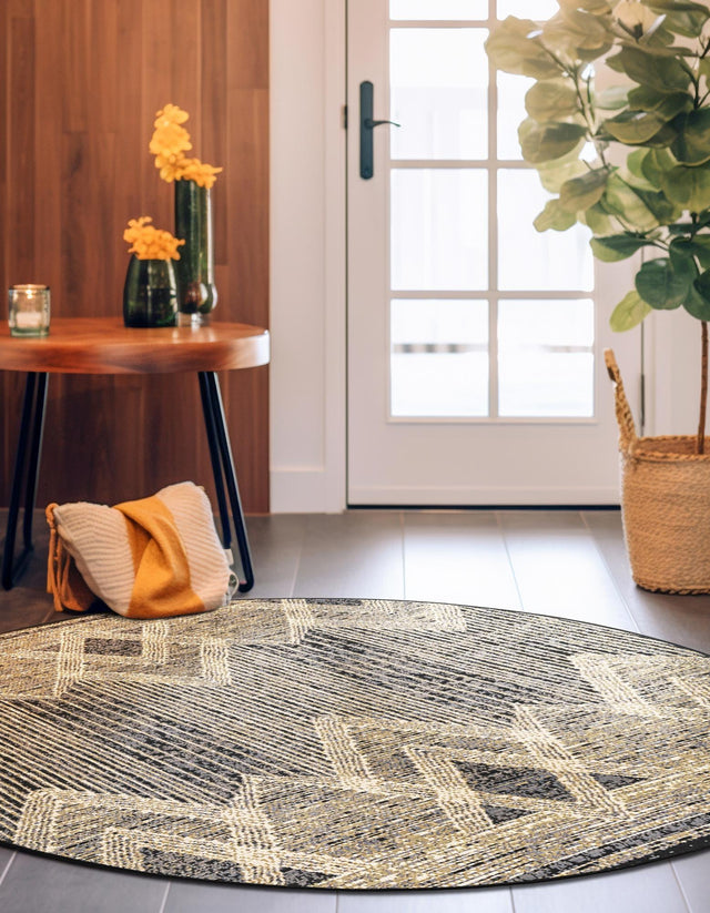 Charcoal 4' 1 x 4' 1 Outdoor Modern Round Area Rug Weather Resistant for Patio, Deck, Terrace, Balcony, Porch 100% Polypropylene Modern Outside Carpet for Sale at Rug Engine