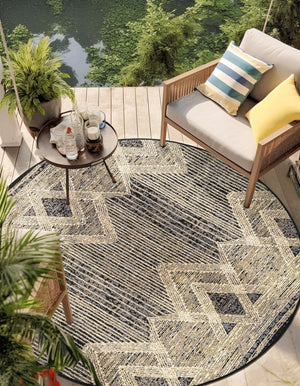 Charcoal 3' 1 x 3' 1 Outdoor Modern Round Area Rug Weather Resistant for Patio, Deck, Terrace, Balcony, Porch 100% Polypropylene Modern Outside Carpet for Sale at Rug Engine
