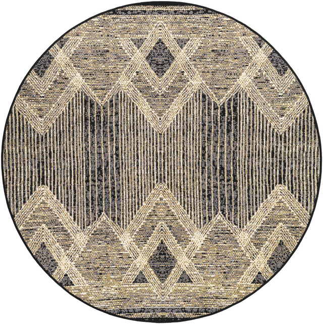 Charcoal 5' 1 x 5' 1 Outdoor Modern Round Area Rug Weather Resistant for Patio, Deck, Terrace, Balcony, Porch 100% Polypropylene Modern Outside Carpet for Sale at Rug Engine