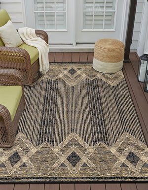 Charcoal 6' 1 x 9' Outdoor Modern Rectangle Area Rug Weather Resistant for Patio, Deck, Terrace, Balcony, Porch 100% Polypropylene Modern Outside Carpet for Sale at Rug Engine