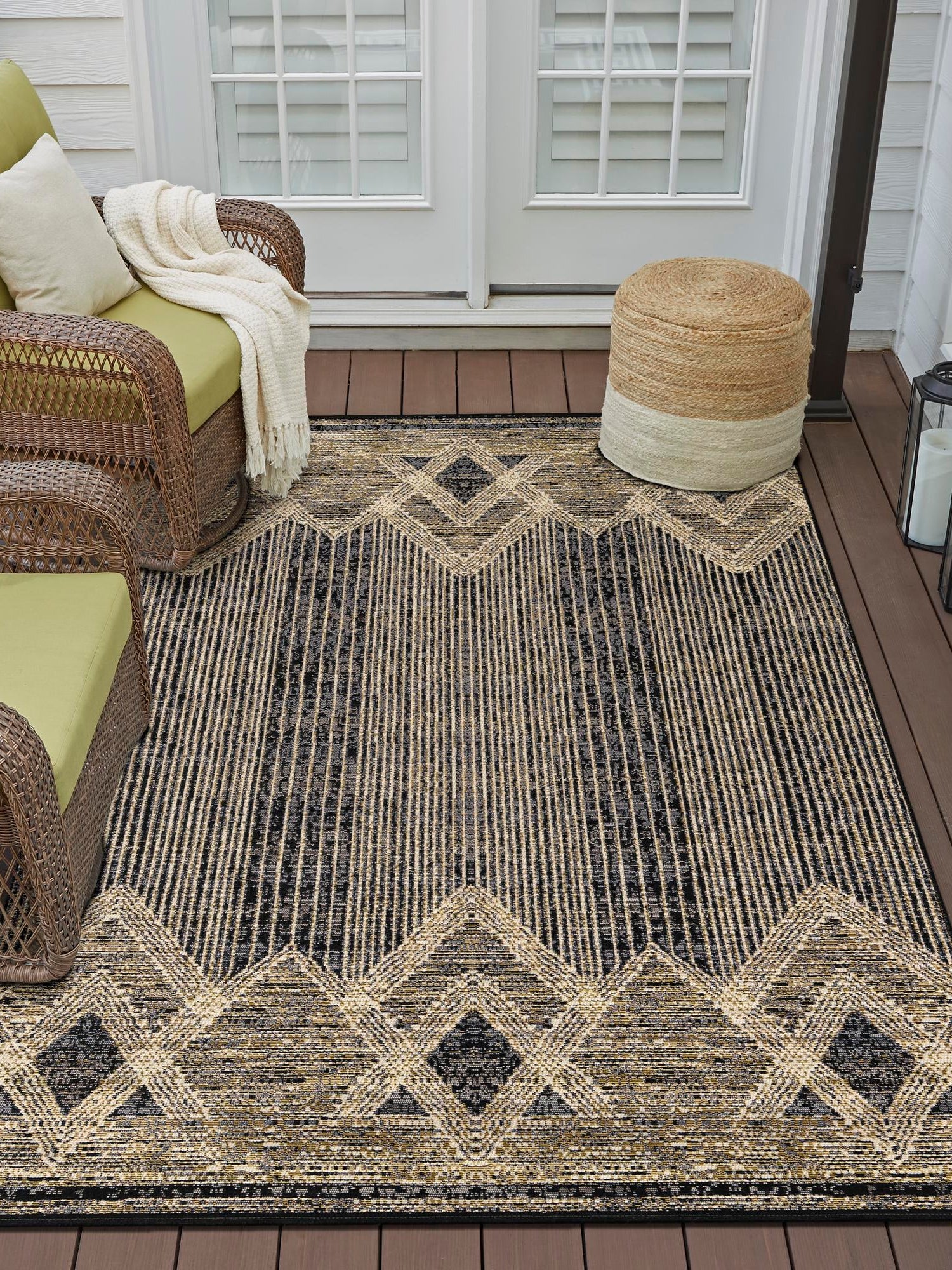Charcoal 5' 1 x 7' 1 Outdoor Modern Rectangle Area Rug Weather Resistant for Patio, Deck, Terrace, Balcony, Porch 100% Polypropylene Modern Outside Carpet for Sale at Rug Engine