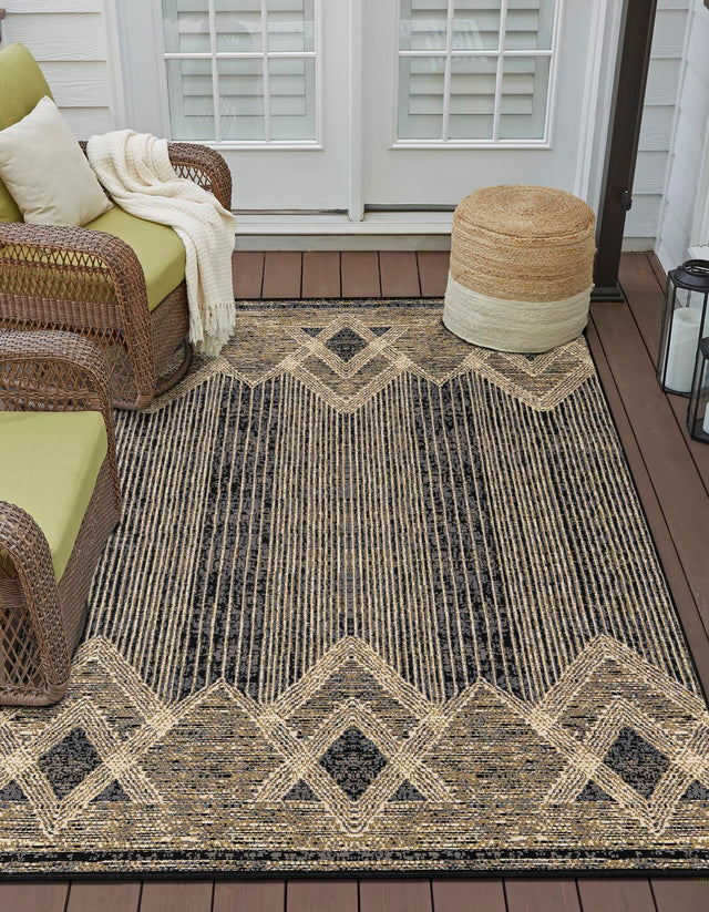 Charcoal 9' x 12' Outdoor Modern Rectangle Area Rug Weather Resistant for Patio, Deck, Terrace, Balcony, Porch 100% Polypropylene Modern Outside Carpet for Sale at Rug Engine