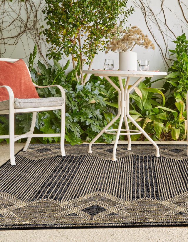 Charcoal 6' 1 x 9' Outdoor Modern Rectangle Area Rug Weather Resistant for Patio, Deck, Terrace, Balcony, Porch 100% Polypropylene Modern Outside Carpet for Sale at Rug Engine