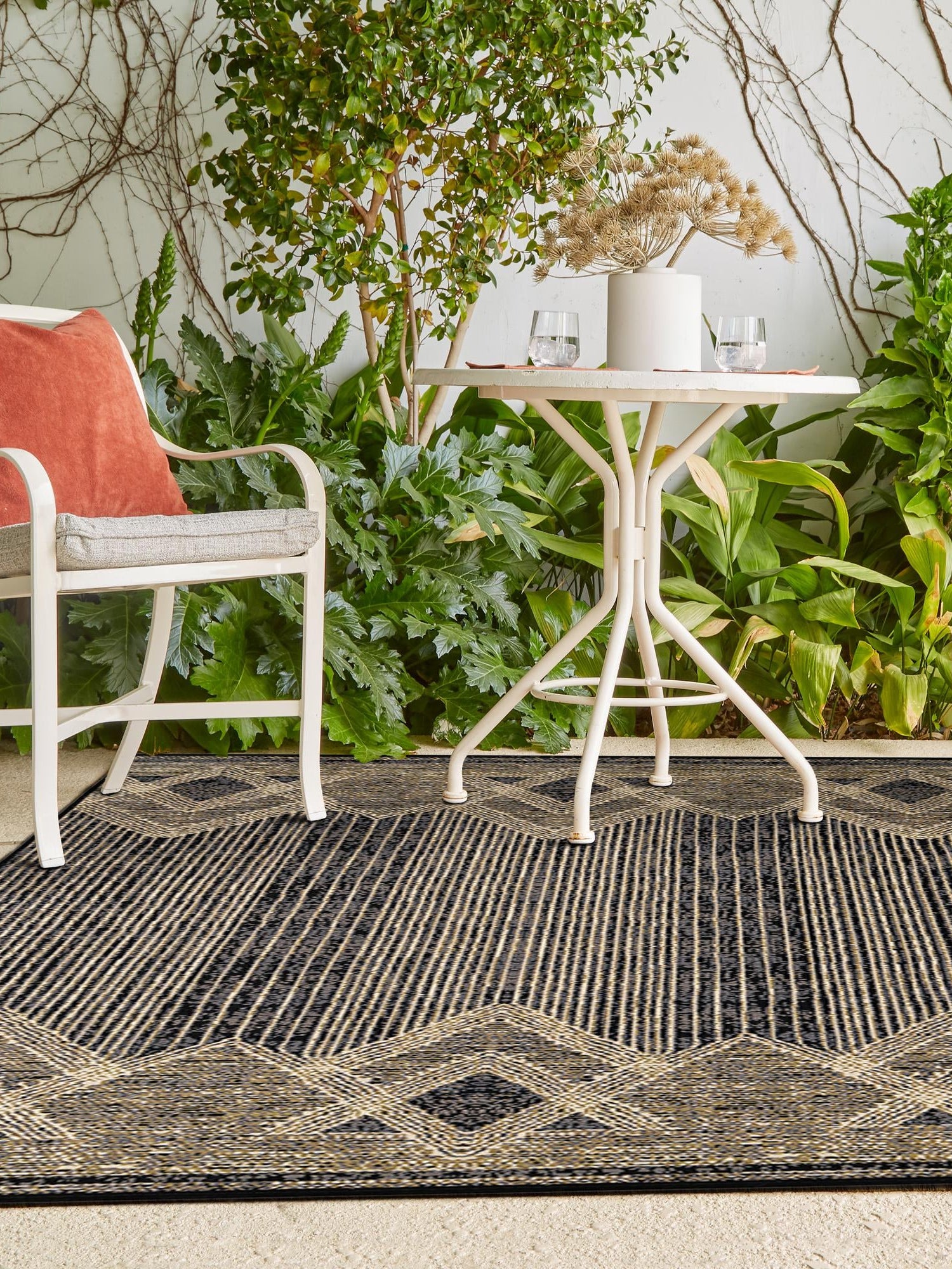 Charcoal 2' x 3' 1 Outdoor Modern Rectangle Area Rug Weather Resistant for Patio, Deck, Terrace, Balcony, Porch 100% Polypropylene Modern Outside Carpet for Sale at Rug Engine