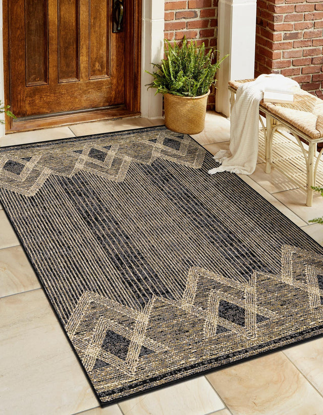 Charcoal 6' 1 x 9' Outdoor Modern Rectangle Area Rug Weather Resistant for Patio, Deck, Terrace, Balcony, Porch 100% Polypropylene Modern Outside Carpet for Sale at Rug Engine
