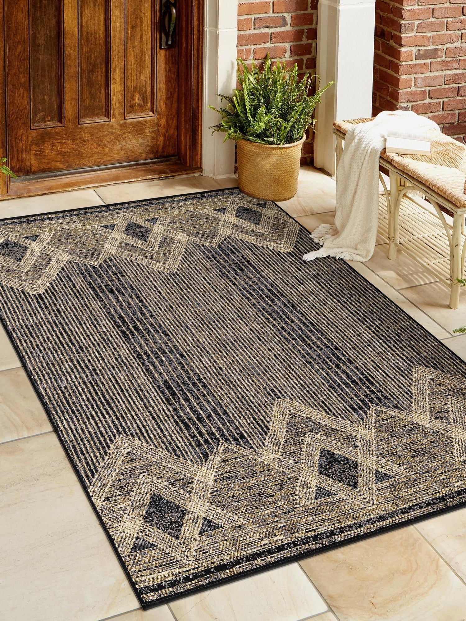 Charcoal 4' 1 x 6' 1 Outdoor Modern Rectangle Area Rug Weather Resistant for Patio, Deck, Terrace, Balcony, Porch 100% Polypropylene Modern Outside Carpet for Sale at Rug Engine