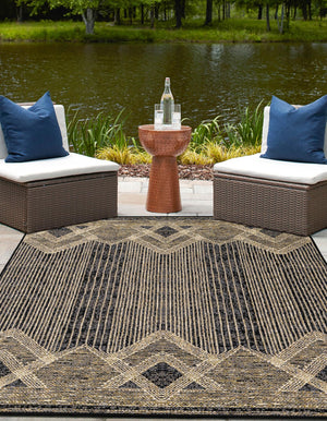 Charcoal 6' 1 x 9' Outdoor Modern Rectangle Area Rug Weather Resistant for Patio, Deck, Terrace, Balcony, Porch 100% Polypropylene Modern Outside Carpet for Sale at Rug Engine