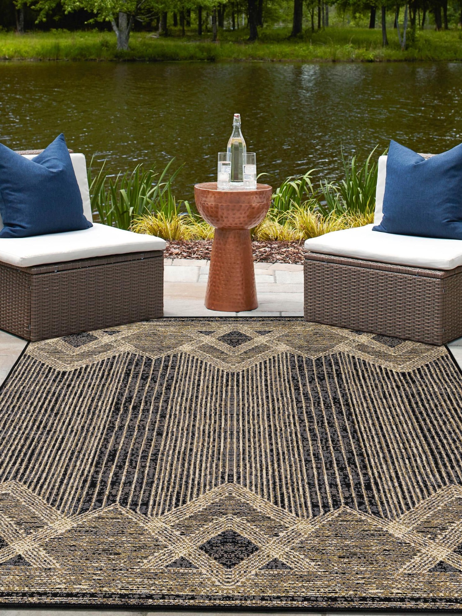 Charcoal 5' 1 x 8' Outdoor Modern Rectangle Area Rug Weather Resistant for Patio, Deck, Terrace, Balcony, Porch 100% Polypropylene Modern Outside Carpet for Sale at Rug Engine