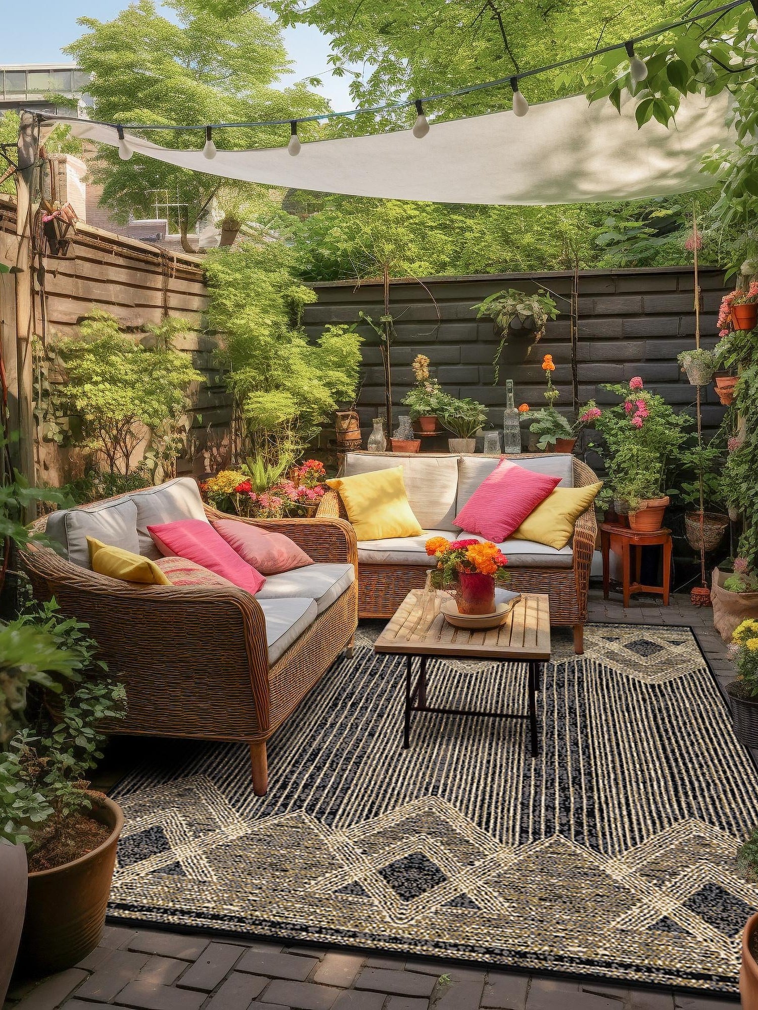 Charcoal 7' 10 x 10' Outdoor Modern Rectangle Area Rug Weather Resistant for Patio, Deck, Terrace, Balcony, Porch 100% Polypropylene Modern Outside Carpet for Sale at Rug Engine