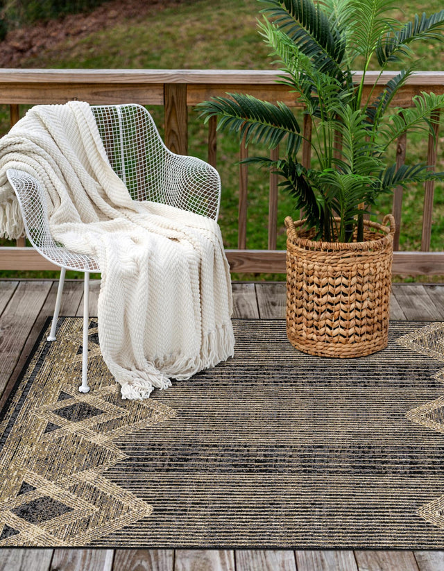 Charcoal 5' 1 x 8' Outdoor Modern Rectangle Area Rug Weather Resistant for Patio, Deck, Terrace, Balcony, Porch 100% Polypropylene Modern Outside Carpet for Sale at Rug Engine