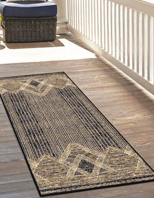 Charcoal 2' x 5' 1 Outdoor Modern Runner Area Rug Weather Resistant for Patio, Deck, Terrace, Balcony, Porch 100% Polypropylene Modern Outside Carpet for Sale at Rug Engine