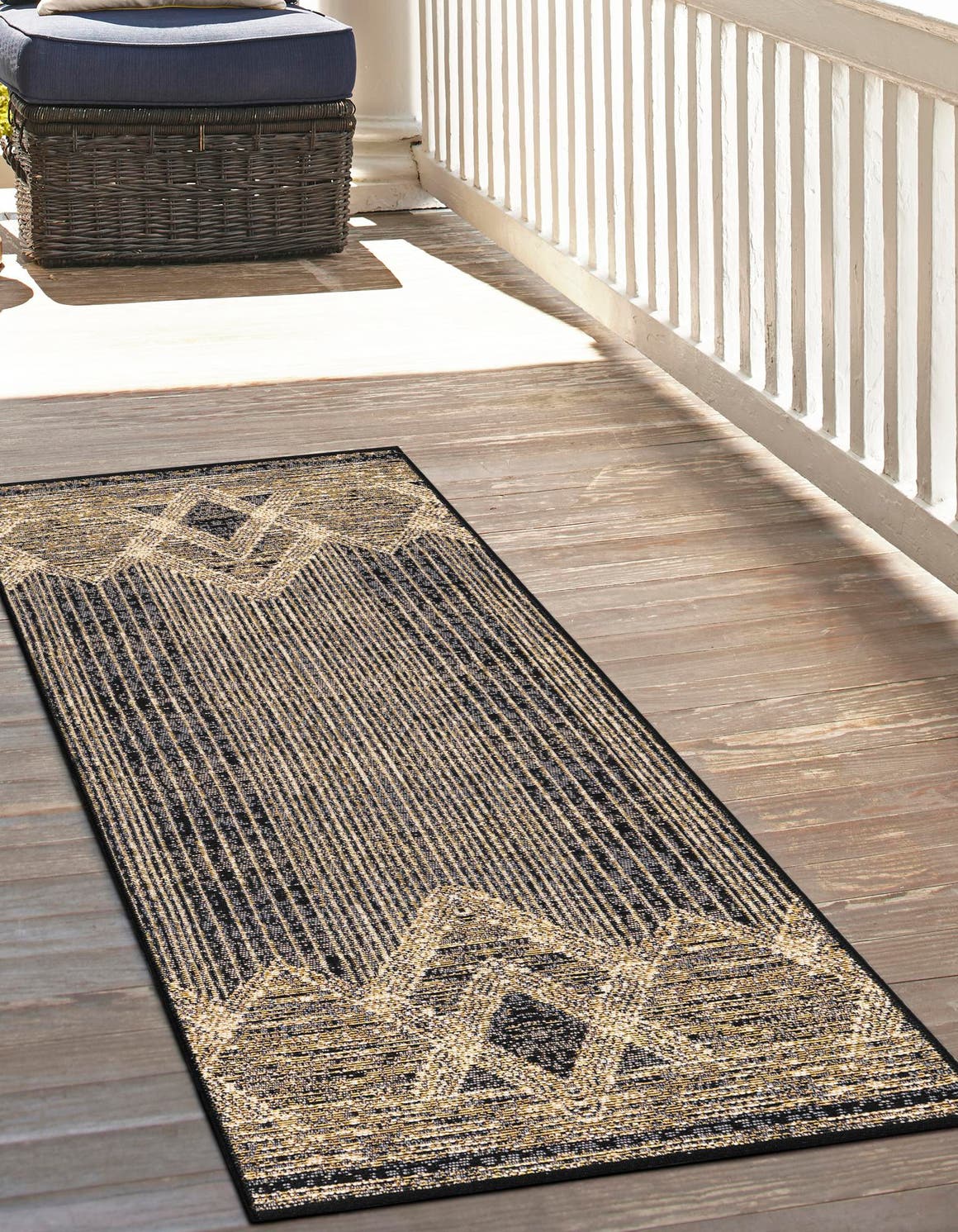Charcoal 2' x 6' 1 Outdoor Modern Runner Area Rug Weather Resistant for Patio, Deck, Terrace, Balcony, Porch 100% Polypropylene Modern Outside Carpet for Sale at Rug Engine
