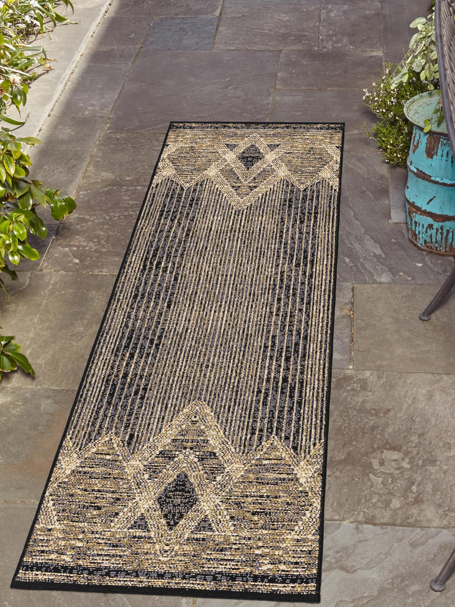 Charcoal 2' x 6' 1 Outdoor Modern Runner Area Rug Weather Resistant for Patio, Deck, Terrace, Balcony, Porch 100% Polypropylene Modern Outside Carpet for Sale at Rug Engine