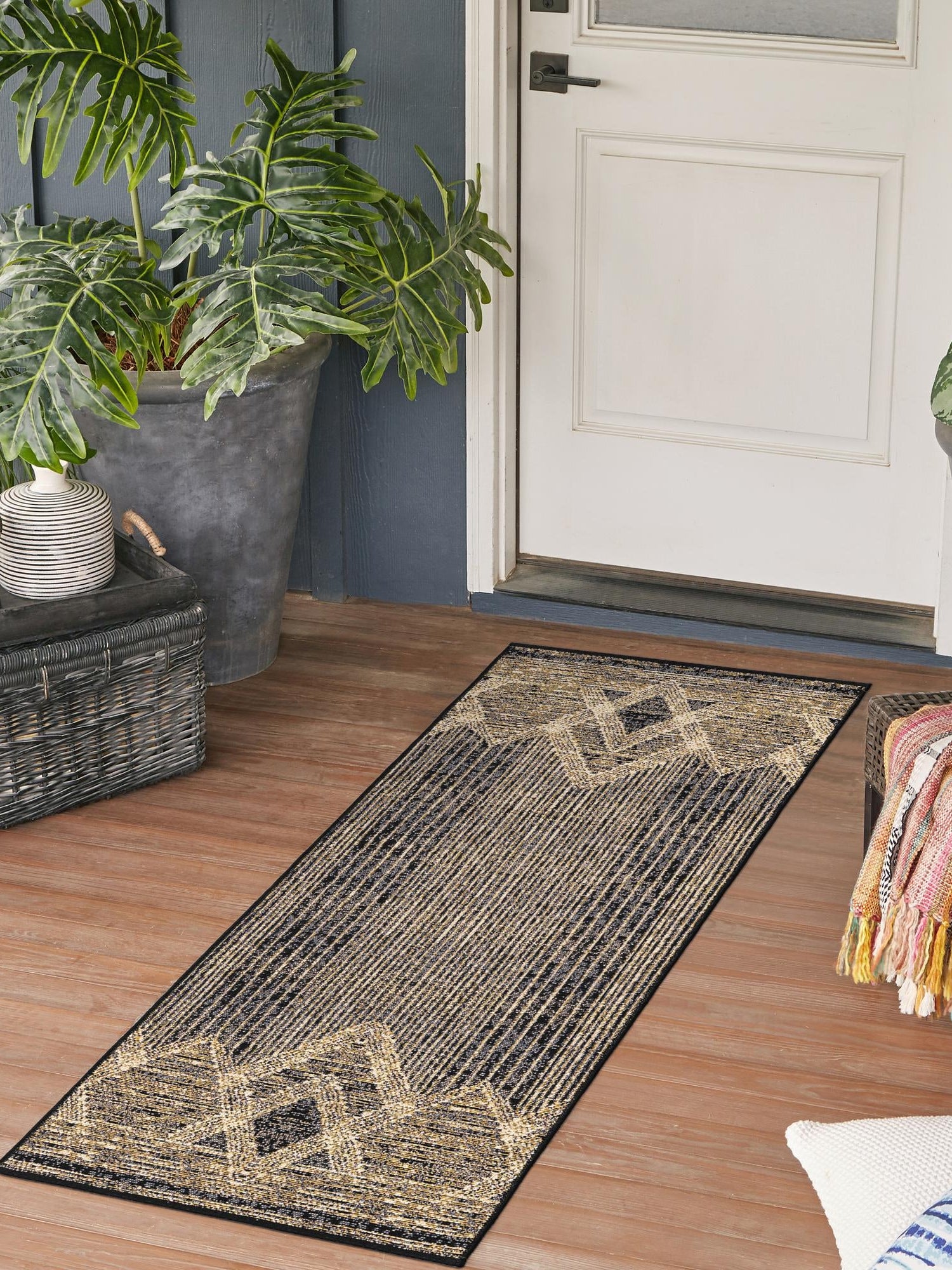 Charcoal 2' x 8' Outdoor Modern Runner Area Rug Weather Resistant for Patio, Deck, Terrace, Balcony, Porch 100% Polypropylene Modern Outside Carpet for Sale at Rug Engine