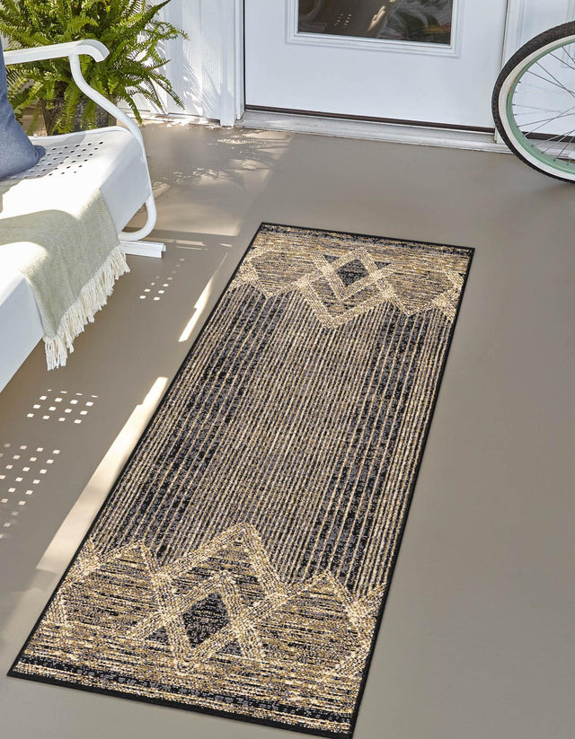 Charcoal 2' 7 x 12' Outdoor Modern Runner Area Rug Weather Resistant for Patio, Deck, Terrace, Balcony, Porch 100% Polypropylene Modern Outside Carpet for Sale at Rug Engine