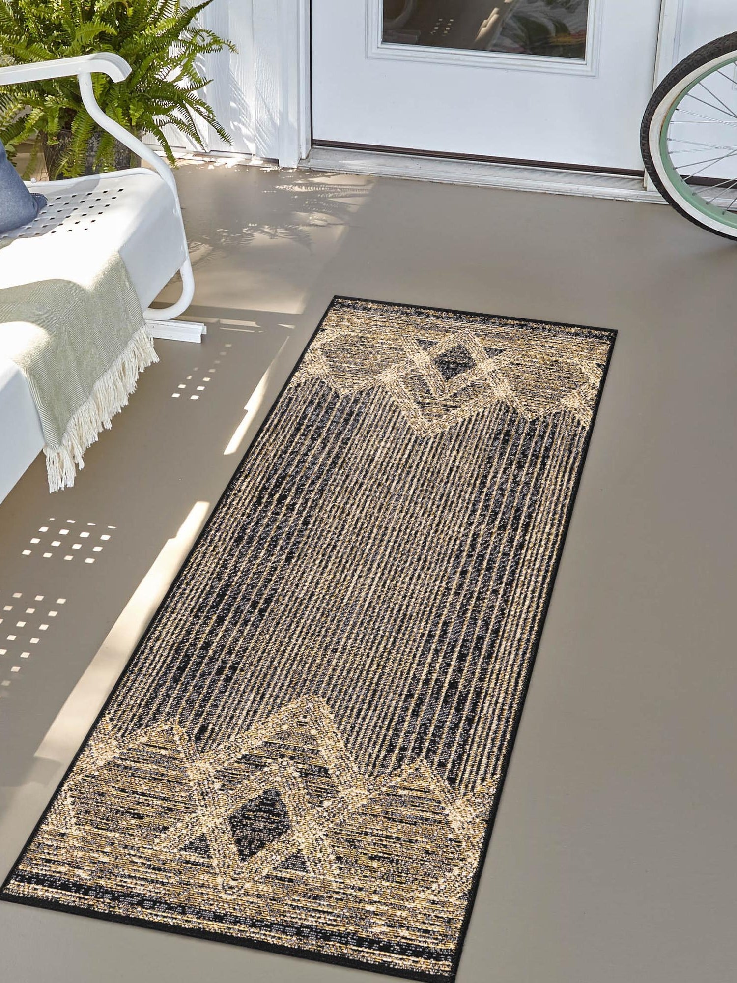 Charcoal 2' x 8' Outdoor Modern Runner Area Rug Weather Resistant for Patio, Deck, Terrace, Balcony, Porch 100% Polypropylene Modern Outside Carpet for Sale at Rug Engine