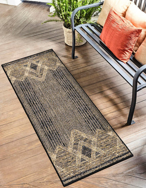 Charcoal 2' x 5' 1 Outdoor Modern Runner Area Rug Weather Resistant for Patio, Deck, Terrace, Balcony, Porch 100% Polypropylene Modern Outside Carpet for Sale at Rug Engine