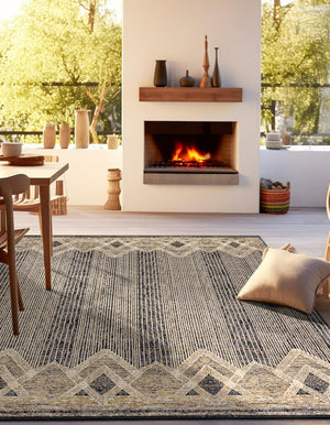 Charcoal 7' 10 x 7' 10 Outdoor Modern Square Area Rug Weather Resistant for Patio, Deck, Terrace, Balcony, Porch 100% Polypropylene Modern Outside Carpet for Sale at Rug Engine