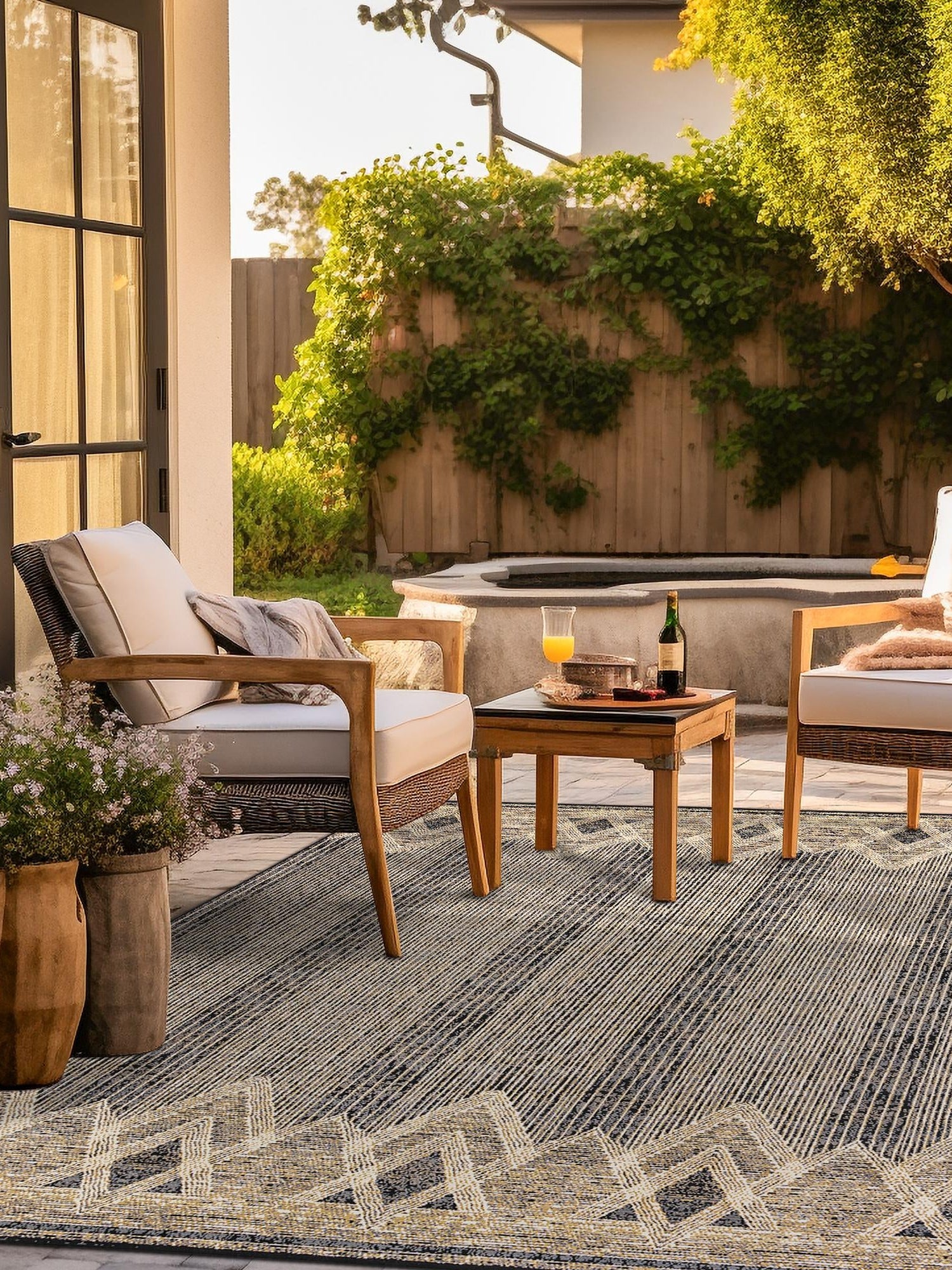 Charcoal 10' x 10' Outdoor Modern Square Area Rug Weather Resistant for Patio, Deck, Terrace, Balcony, Porch 100% Polypropylene Modern Outside Carpet for Sale at Rug Engine