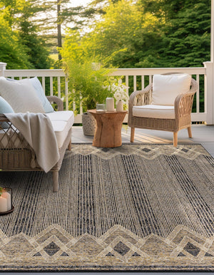 Charcoal 7' 10 x 7' 10 Outdoor Modern Square Area Rug Weather Resistant for Patio, Deck, Terrace, Balcony, Porch 100% Polypropylene Modern Outside Carpet for Sale at Rug Engine