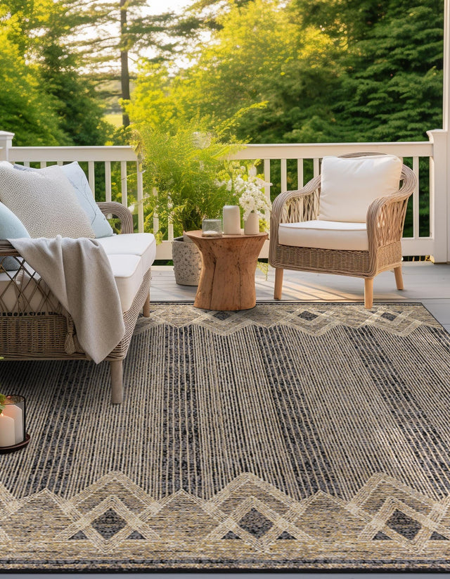 Charcoal 10' x 10' Outdoor Modern Square Area Rug Weather Resistant for Patio, Deck, Terrace, Balcony, Porch 100% Polypropylene Modern Outside Carpet for Sale at Rug Engine