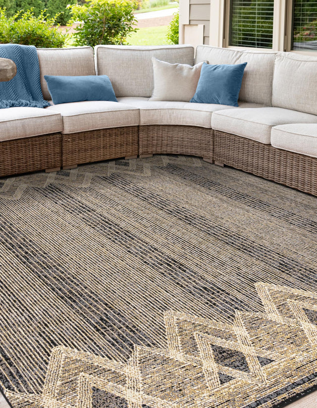 Charcoal 7' 10 x 7' 10 Outdoor Modern Square Area Rug Weather Resistant for Patio, Deck, Terrace, Balcony, Porch 100% Polypropylene Modern Outside Carpet for Sale at Rug Engine