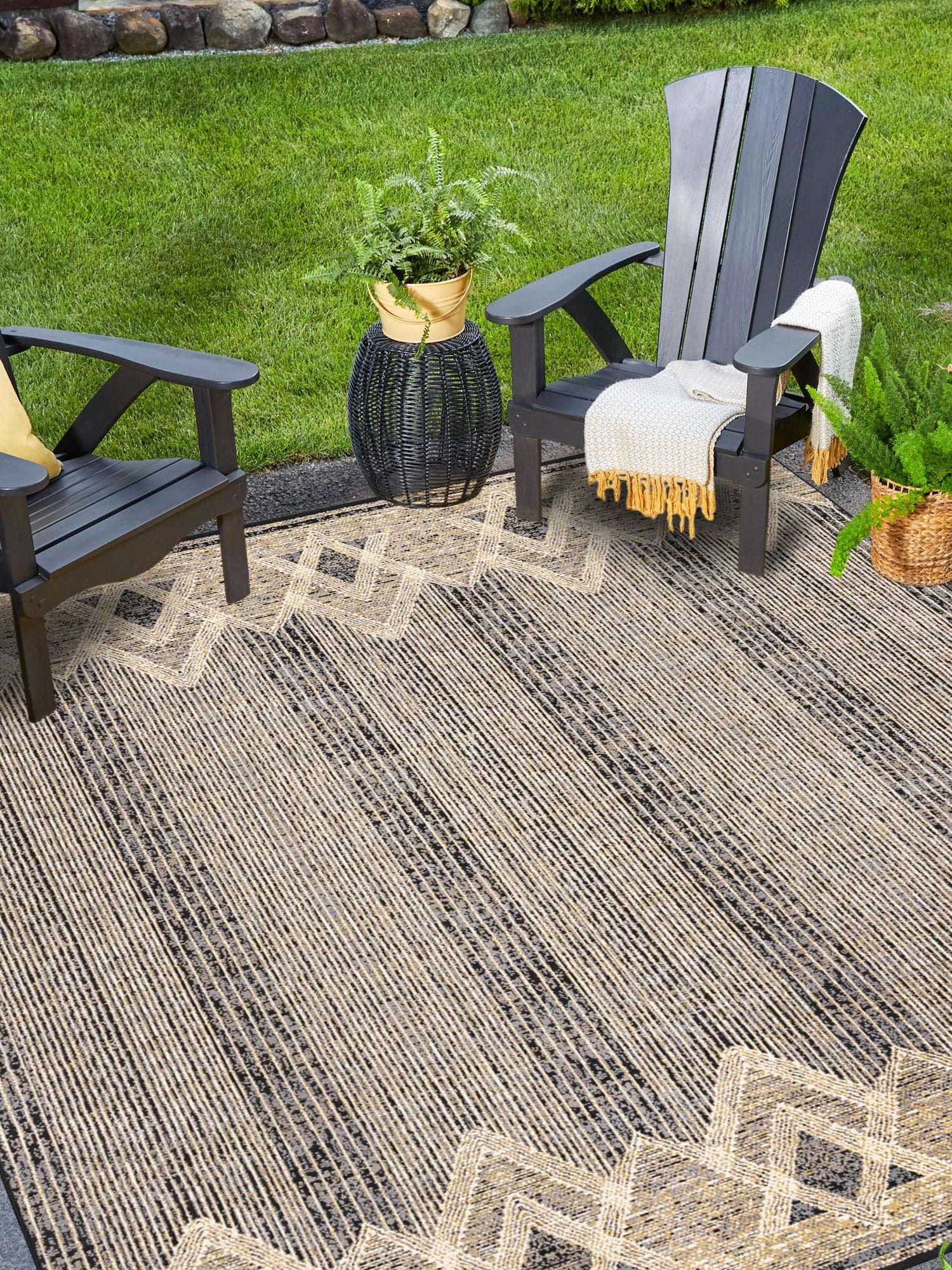 Charcoal 10' x 10' Outdoor Modern Square Area Rug Weather Resistant for Patio, Deck, Terrace, Balcony, Porch 100% Polypropylene Modern Outside Carpet for Sale at Rug Engine