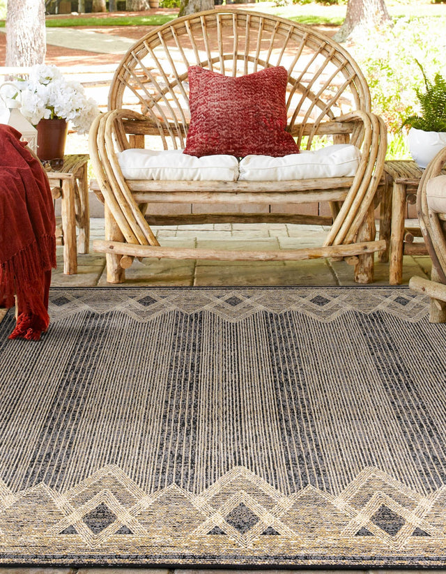 Charcoal 10' x 10' Outdoor Modern Square Area Rug Weather Resistant for Patio, Deck, Terrace, Balcony, Porch 100% Polypropylene Modern Outside Carpet for Sale at Rug Engine