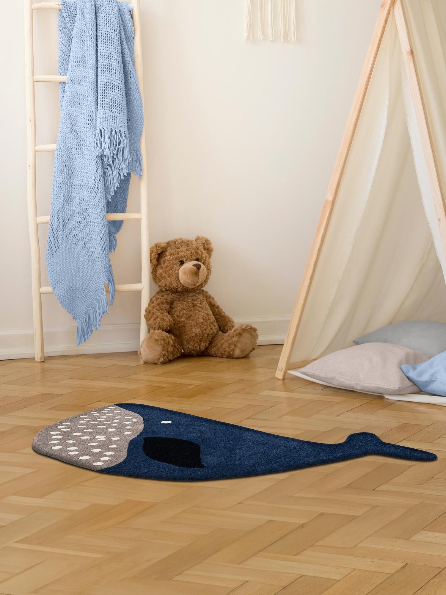 Navy Blue and Gray 4' 1 x 6' 1 Playtime Kids Wool Freeform Area Rug for Baby Nursery, Toddler Playroom,  Bedrooms Hand Tufted High Quality Dense  Wool Pile Natural Carpet for Sale at Rug Engine
