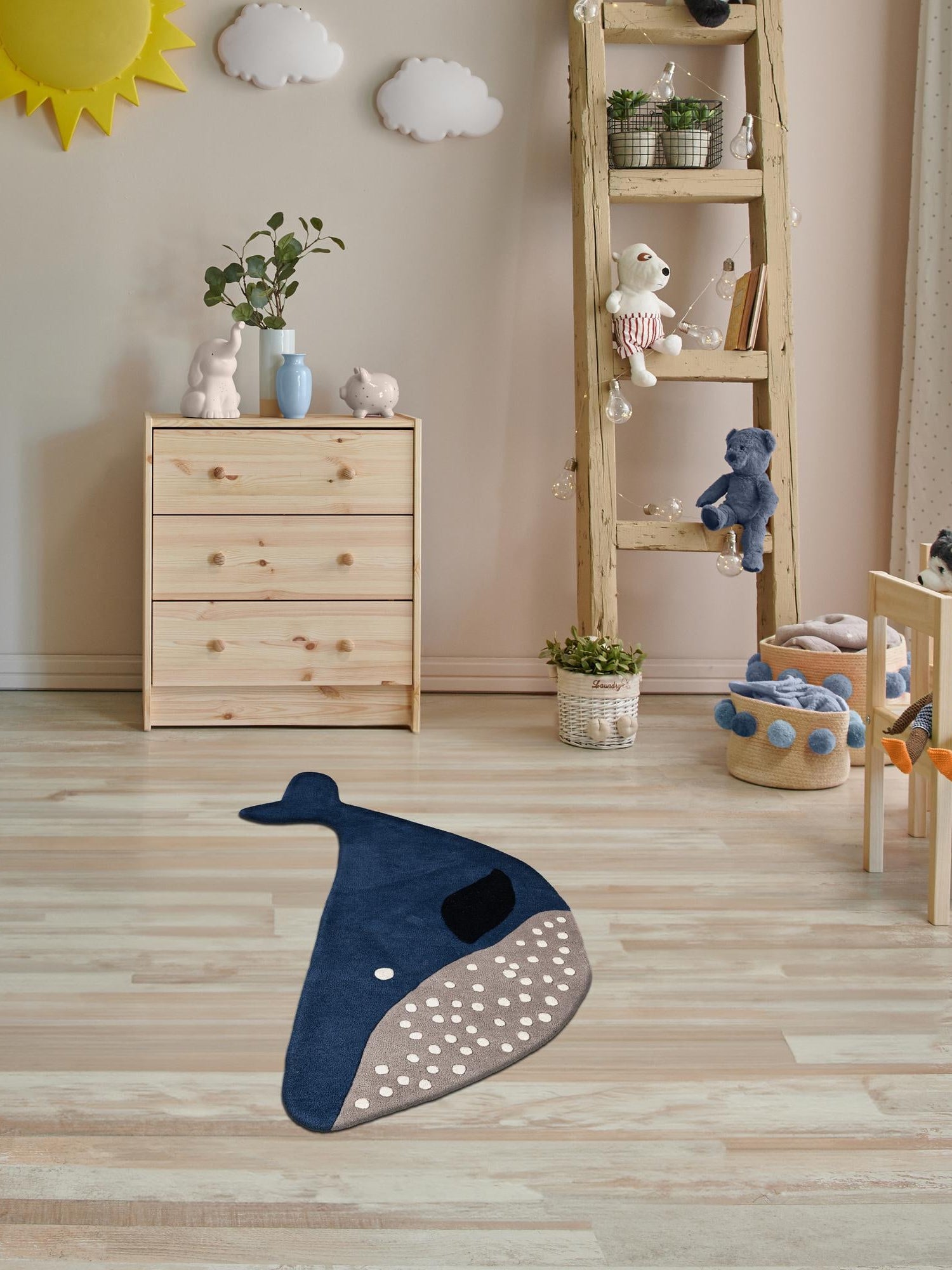 Navy Blue and Gray 3' 1 x 5' 1 Playtime Kids Wool Freeform Area Rug for Baby Nursery, Toddler Playroom, Bedrooms