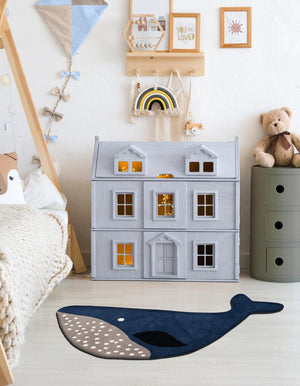 Navy Blue and Gray 3' 1 x 5' 1 Playtime Kids Wool Free Form Rug