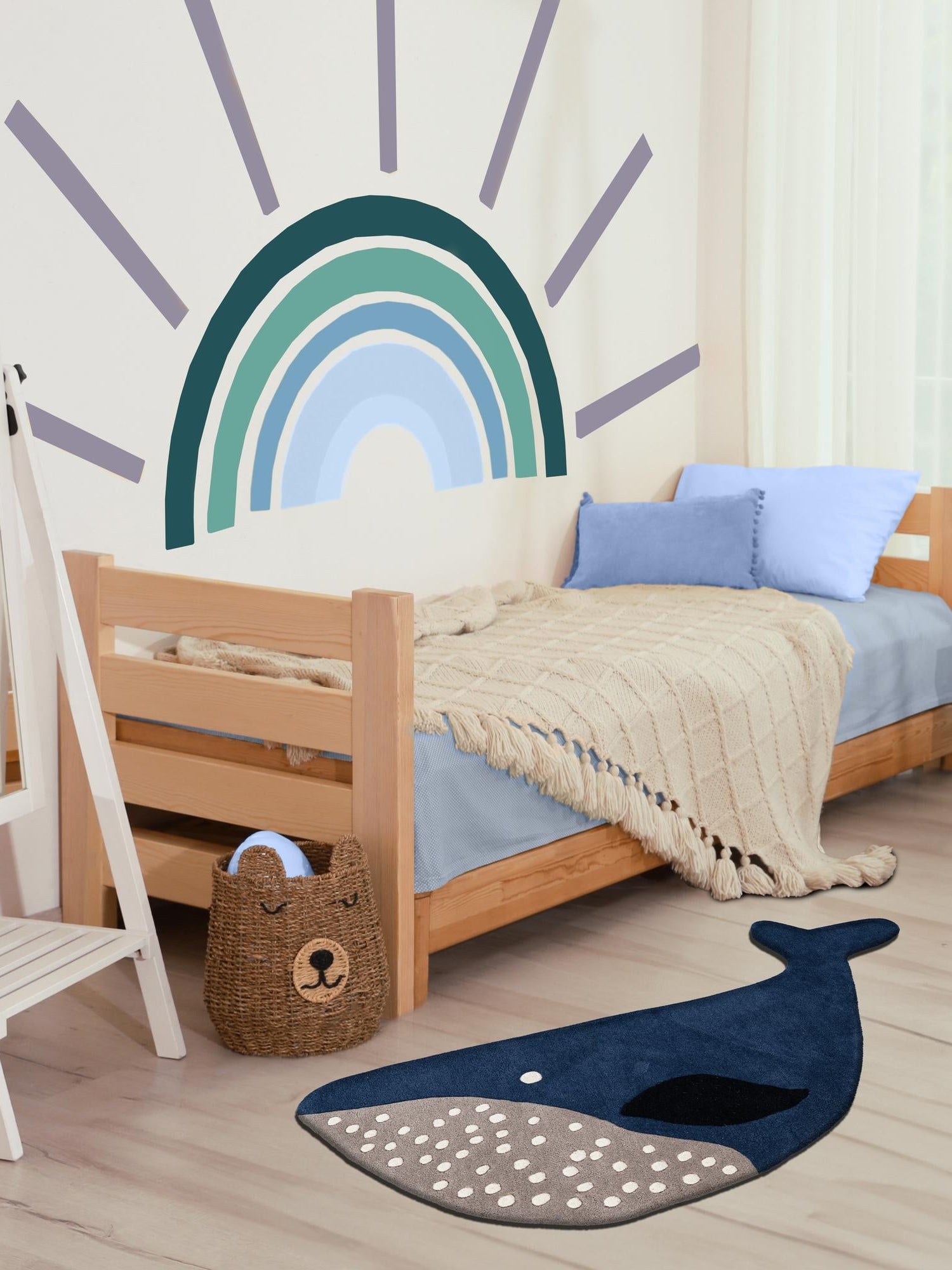 Navy Blue and Gray 4' 1 x 6' 1 Playtime Kids Wool Freeform Area Rug for Baby Nursery, Toddler Playroom,  Bedrooms Hand Tufted High Quality Dense  Wool Pile Natural Carpet for Sale at Rug Engine