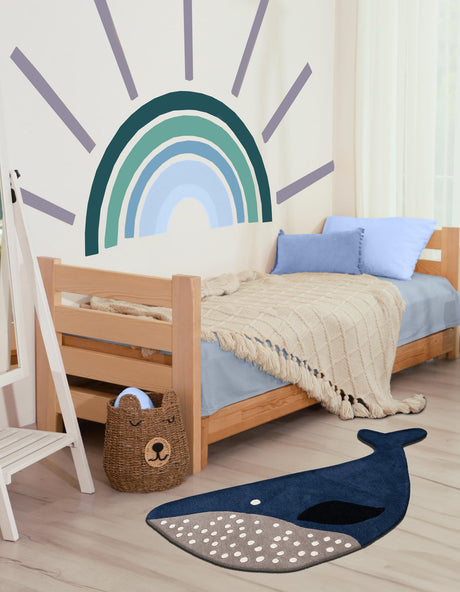 Navy Blue and Gray 4' 1 x 6' 1 Playtime Kids Wool Freeform Area Rug for Baby Nursery, Toddler Playroom,  Bedrooms Hand Tufted High Quality Dense  Wool Pile Natural Carpet for Sale at Rug Engine