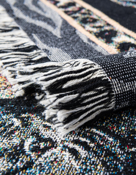 Black and White 4' 6 x 6' Throw Blanket Rectangle Area Rug 100% Cotton Washable Cozy Soft Warm Room Decor Accent Made In USA