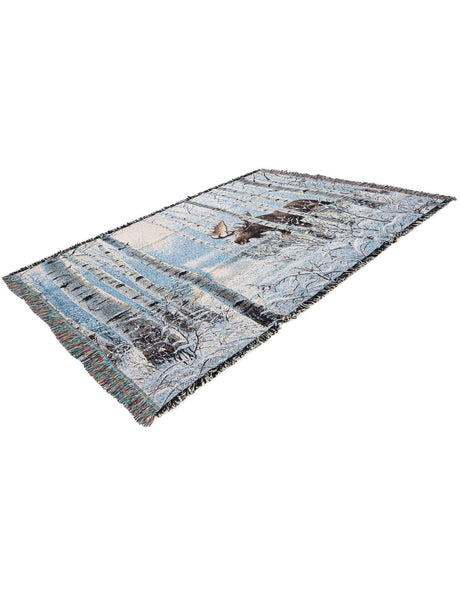 Seasonal Festive White Brown 4' 6 x 6' Throw Blanket Rectangle Area Rug 100% Cotton Washable Cozy Soft Warm Room Decor Accent Made In USA